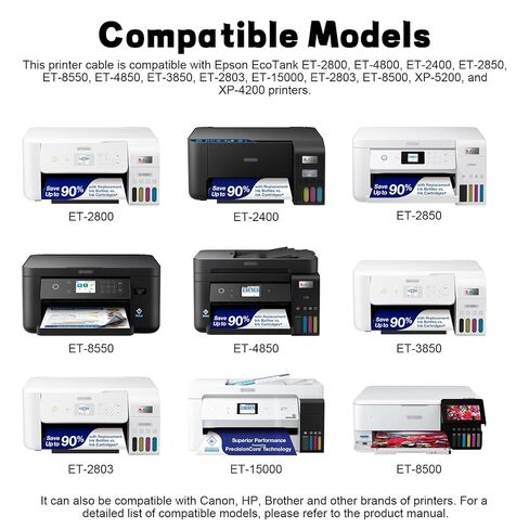 ET-2800 Printer Cable USB C/A for Epson EcoTank ET-2800, ET-2980, ET-4800, ET-2400, ET-2850, ET-8550, ET-4850, ET-3850, ET-2803, ET-15000, ET-8500, XP-5200, XP-4200 Printer for Computer, Laptop in Saudi Arabia