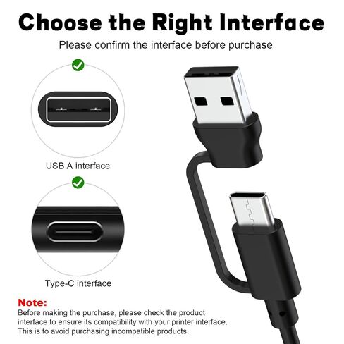 ET-2800 Printer Cable USB C/A for Epson EcoTank ET-2800, ET-2980, ET-4800, ET-2400, ET-2850, ET-8550, ET-4850, ET-3850, ET-2803, ET-15000, ET-8500, XP-5200, XP-4200 Printer for Computer, Laptop in Saudi Arabia