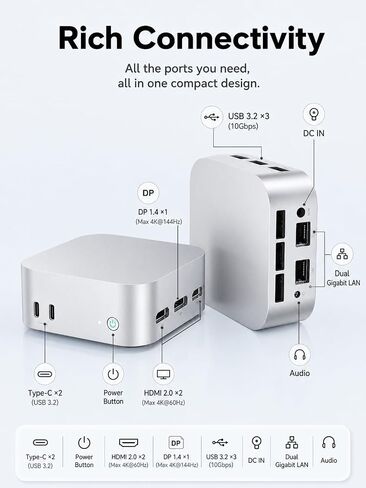 جهاز كمبيوتر صغير N100 (Turbo 3.4 جيجا هرتز)، ذاكرة وصول عشوائي LPDDR5 بسعة 12 جيجا بايت، سعة 256 جيجا بايت M.2 SSD، كمبيوتر مكتبي صغير، 4K HDMI DP/3 x USB3.2 Wi-Fi 6/BT 5.2، HTPC/Business Office Micro Pc in Kuwait