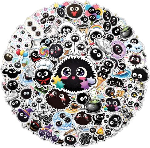 64PCS Cute Soot Sprite Stickers – Kawaii Black Dust Sprite Vinyl Waterproof Stickers for Laptop, Water Bottle, Phone, Scrapbook in Saudi Arabia