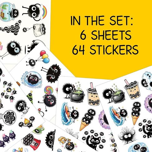 64PCS Cute Soot Sprite Stickers – Kawaii Black Dust Sprite Vinyl Waterproof Stickers for Laptop, Water Bottle, Phone, Scrapbook in Saudi Arabia