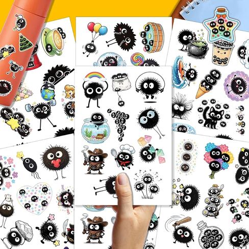 64PCS Cute Soot Sprite Stickers – Kawaii Black Dust Sprite Vinyl Waterproof Stickers for Laptop, Water Bottle, Phone, Scrapbook in Saudi Arabia