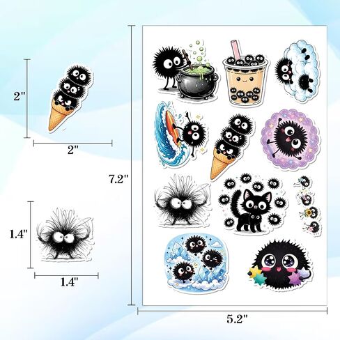 64PCS Cute Soot Sprite Stickers – Kawaii Black Dust Sprite Vinyl Waterproof Stickers for Laptop, Water Bottle, Phone, Scrapbook in Saudi Arabia