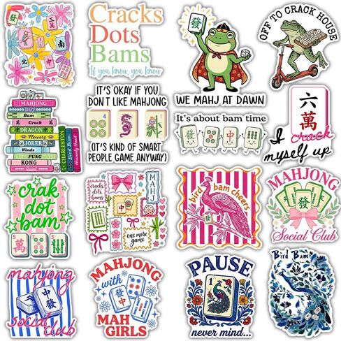 (16pcs-3in) Mahjong Stickers Funny Game Night Mahjong Trinkets for Winning Board Game Party Supplies Favor Decoration Cute Mahjong Gifts and Accessories for Laptop Water Bottle Car Card Title in Saudi Arabia