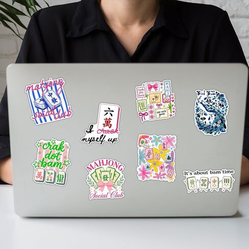 (16pcs-3in) Mahjong Stickers Funny Game Night Mahjong Trinkets for Winning Board Game Party Supplies Favor Decoration Cute Mahjong Gifts and Accessories for Laptop Water Bottle Car Card Title in Saudi Arabia