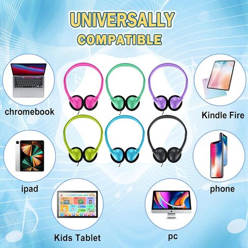 USB Type C Kids Headphones Bulk 5 Pack for School Classroom Students, On-Ear USB C Wired Headset Class Set Compatible with Chromebook Computer Laptop (HY857C,5 Mixed) in Saudi Arabia