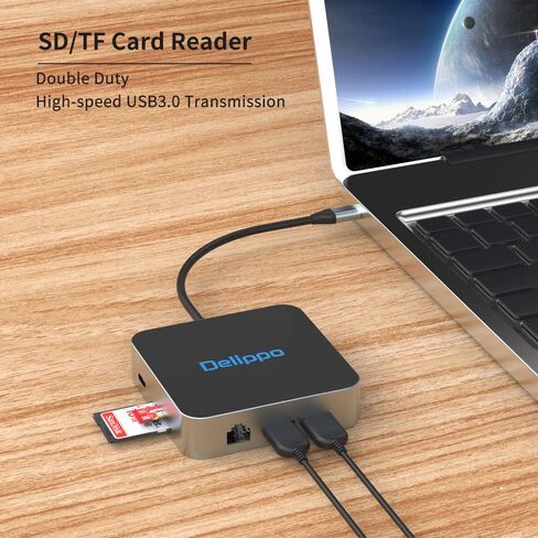 USB C Hub Docking Solution,Delippo 8 in 1 with Charger dongles Gigabit Ethernet Port, PD Type C Charging,4K HDMI,1080 VGA, SD TF Card Reader, 2 USB A Ports in Saudi Arabia