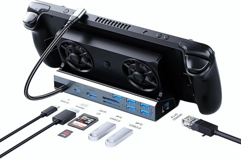 Docking Station for Steam Deck/ROG Ally/Legion Go,10 in 1 Double Fan Steam Deck Dock.1000Mbps Ethernet,3.0 PD100W Charging,HDMI 2.0 4K@60Hz.6 USB Port. SD/TF Double Card Slot Steam Deck Dock. in Saudi Arabia