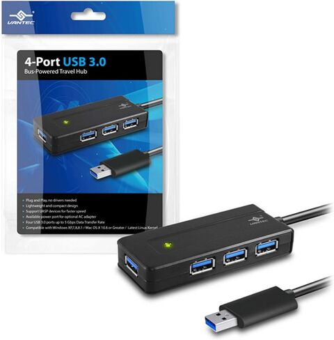 Vantec 4-Port USB 3.0 Bus-Powered Travel Hub (UGT-MH400U3),Black in Saudi Arabia