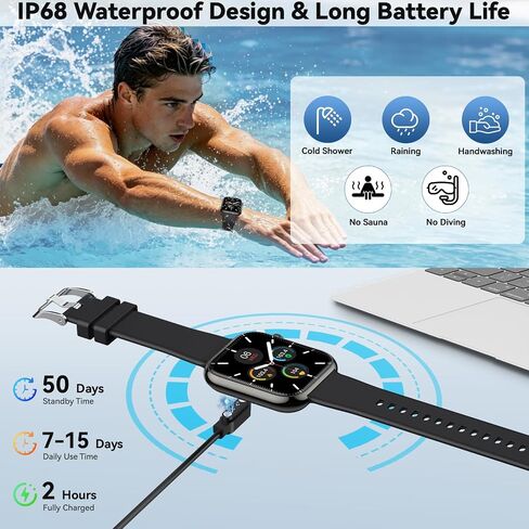 Smart Watch for Men Women Fitness: Bluetooth Call 1.85" HD Touchscreen Smartwatch IP68 Waterproof 130+ Sport Modes Running Tracker Heart Rate Sleep Monitor Pedometer Music Control for Android iPhone in Saudi Arabia