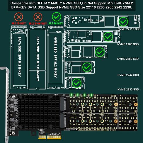 PCIE-PEX8747M4 PCIE 3.0 x4 Interface to 4-Port NVME M.2 SSD Expansion Card for Desktop PCs, Broadcom PLX PEX8747 PCIE Gen 3.0 Switch, 32Gb/s Bandwidth, On-Card PCIE Bifurcation, for Storage & Boot in Saudi Arabia