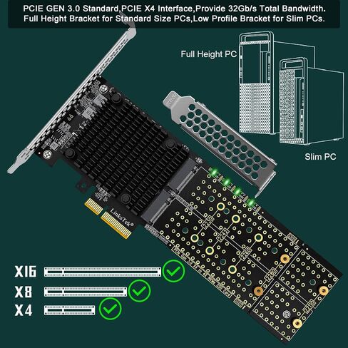 PCIE-PEX8747M4 PCIE 3.0 x4 Interface to 4-Port NVME M.2 SSD Expansion Card for Desktop PCs, Broadcom PLX PEX8747 PCIE Gen 3.0 Switch, 32Gb/s Bandwidth, On-Card PCIE Bifurcation, for Storage & Boot in Saudi Arabia