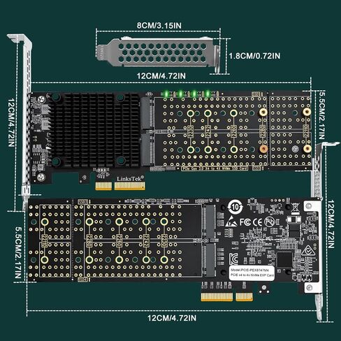 PCIE-PEX8747M4 PCIE 3.0 x4 Interface to 4-Port NVME M.2 SSD Expansion Card for Desktop PCs, Broadcom PLX PEX8747 PCIE Gen 3.0 Switch, 32Gb/s Bandwidth, On-Card PCIE Bifurcation, for Storage & Boot in Saudi Arabia