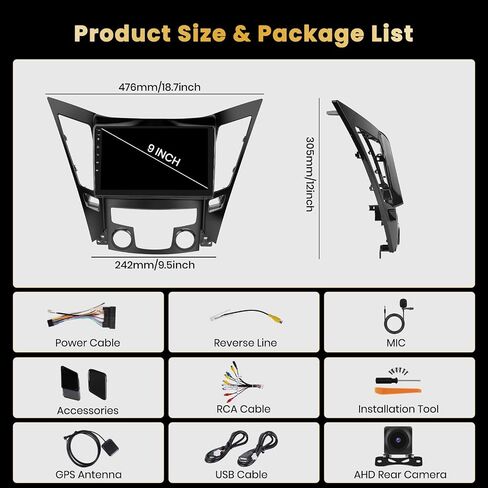8 Core 6+128GB for Hyundai Sonata 2010-2015 Android Car Stereo with Wireless Apple Carplay, 5G WiFi 9 Inch IPS Touchscreen Car Radio 59UI GPS Navigation 32EQ DSP Backup Camrea in Saudi Arabia