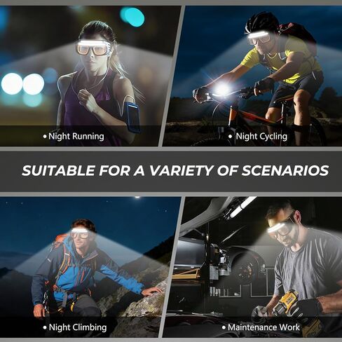 LED Glasses Rechargeable Headlight with COB Light and Clear PC lens, Hands-Free Flashlight Glasses for Mechanics, Night Running Cycling Camping Fishing - Water Resistant Headlamp for Adults in Saudi Arabia