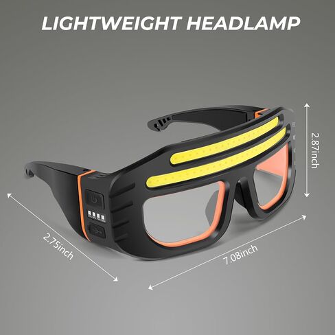 LED Glasses Rechargeable Headlight with COB Light and Clear PC lens, Hands-Free Flashlight Glasses for Mechanics, Night Running Cycling Camping Fishing - Water Resistant Headlamp for Adults in Saudi Arabia