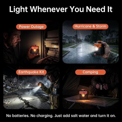 Saltwater Light Emergency Light, Power Outages 400-Hours Long-Lasting LED Light, No Charging Needed, Handheld Flashlight for Camping, Hurricane, Survival Kit,Night Fishing in Saudi Arabia