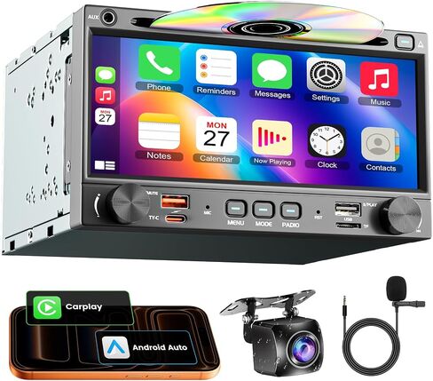 راديو سيارة مزدوج الدين مع مشغل CD/DVD، CarPlay اللاسلكي وAndroid Auto in Kuwait