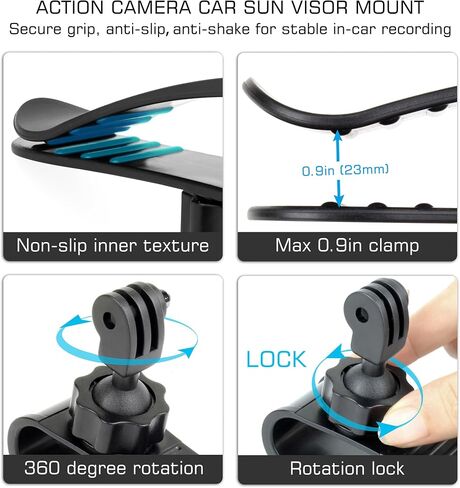 GEPULY Car Sun Visor Clip Mount for GoPro Insta360 DJI AKASO Action Cameras in Saudi Arabia