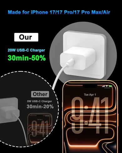 iPhone 18 17 16 Pro Max Charger Fast Charging 10FT, 20W USB C Charger Block in Saudi Arabia