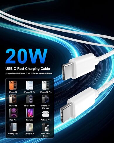 iPhone 18 17 16 Pro Max Charger Fast Charging 10FT, 20W USB C Charger Block in Saudi Arabia