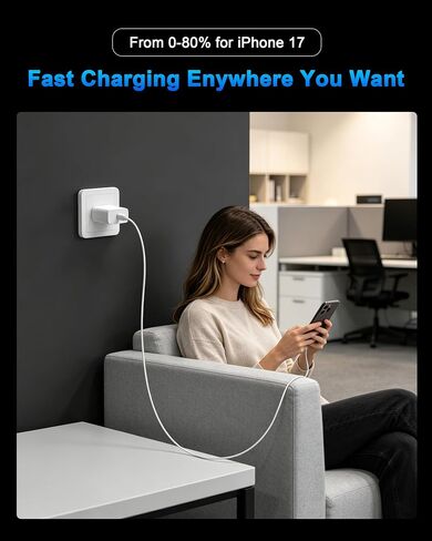 iPhone 18 17 16 Pro Max Charger Fast Charging 10FT, 20W USB C Charger Block in Saudi Arabia