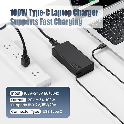100W USB C Charger for Lenovo ThinkPad X1 Carbon T14 T14s E14 Yoga 7i 9i, HP Spectre x360 Envy x360 EliteBook 840 - VUOHOEG Slim Type C PD 100W Power Adapter in Kuwait