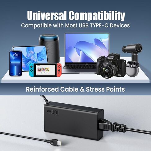 100W USB C Charger for Lenovo ThinkPad X1 Carbon T14 T14s E14 Yoga 7i 9i, HP Spectre x360 Envy x360 EliteBook 840 - VUOHOEG Slim Type C PD 100W Power Adapter in Kuwait