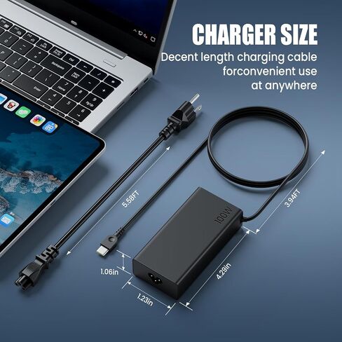 100W USB C Charger for Lenovo ThinkPad X1 Carbon T14 T14s E14 Yoga 7i 9i, HP Spectre x360 Envy x360 EliteBook 840 - VUOHOEG Slim Type C PD 100W Power Adapter in Kuwait