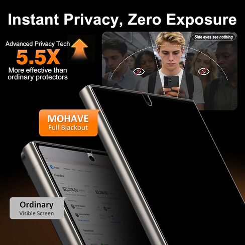 MOHAVE عبوتان من واقي شاشة الخصوصية المضاد للانعكاس لهاتف Samsung Galaxy S24 Ultra [رقم 1 مقاوم للكسر] زجاج مقوى مضاد للتجسس 10 ساعات 24Ultra 6.8 بوصة [سهل التركيب] فتح بصمة الإصبع بالموجات فوق الصوتية بنسبة 100% in Kuwait