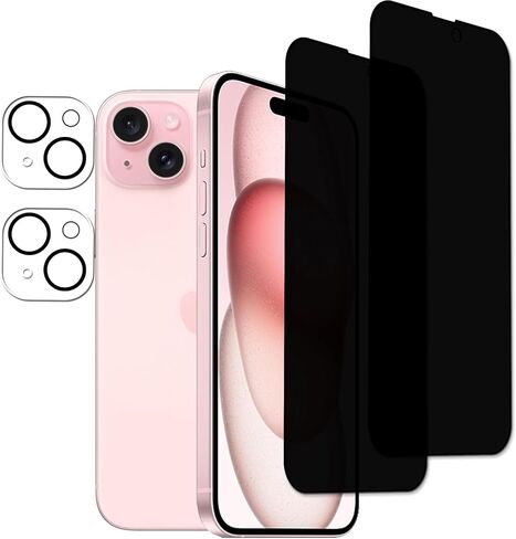 2-2 Pack Privacy Screen Protector Designed For iPhone15 Plus Anti Spy Private Tempered Glass Film 2-Pack Camera Lens Protector Film 2-Pack Pack Privacy in Kuwait