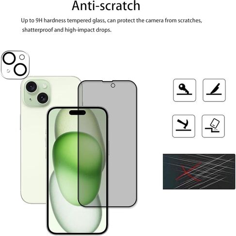 2-2 Pack Privacy Screen Protector Designed For iPhone15 Plus Anti Spy Private Tempered Glass Film 2-Pack Camera Lens Protector Film 2-Pack Pack Privacy in Kuwait