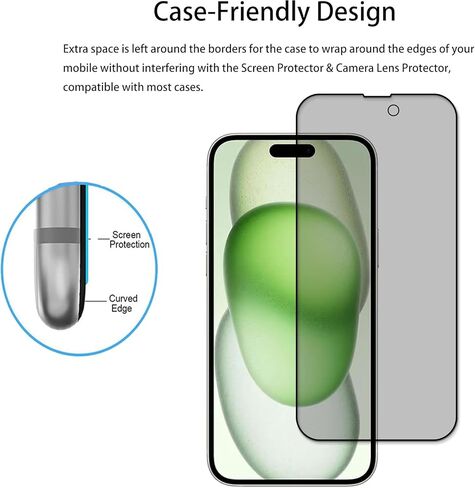 2-2 Pack Privacy Screen Protector Designed For iPhone15 Plus Anti Spy Private Tempered Glass Film 2-Pack Camera Lens Protector Film 2-Pack Pack Privacy in Kuwait