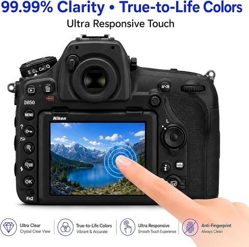 Model-Specific Custom Fit for Nikon D850/D500 + Top Screen [2+2 Pack] Camera Screen Protector – 0.3mm 9H Hardness Tempered Glass, Full-Screen Edge-to-Edge, Crystal Clear, Bubble-Free, Anti-Scratch in Kuwait
