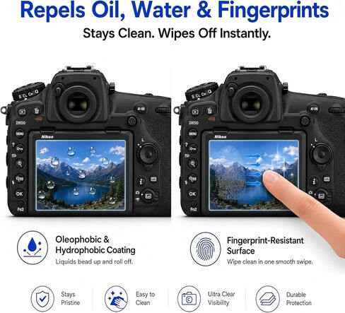 Model-Specific Custom Fit for Nikon D850/D500 + Top Screen [2+2 Pack] Camera Screen Protector – 0.3mm 9H Hardness Tempered Glass, Full-Screen Edge-to-Edge, Crystal Clear, Bubble-Free, Anti-Scratch in Kuwait