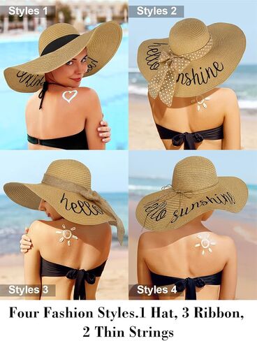 Floppy Beach Sun Hats for Women, Wide Brim Summer Straw Hat Light Khaki in Kuwait