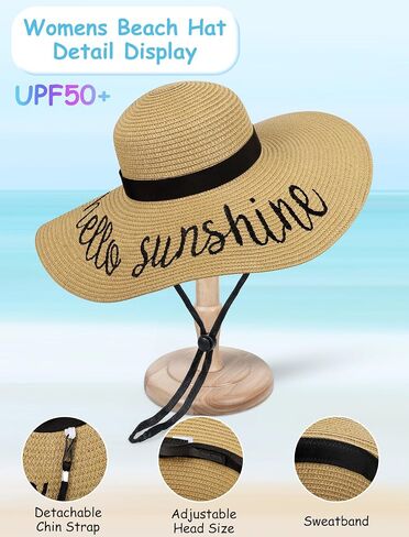 Floppy Beach Sun Hats for Women, Wide Brim Summer Straw Hat Light Khaki in Kuwait