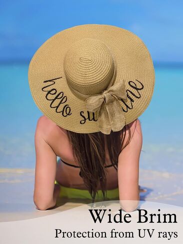 Floppy Beach Sun Hats for Women, Wide Brim Summer Straw Hat Light Khaki in Kuwait