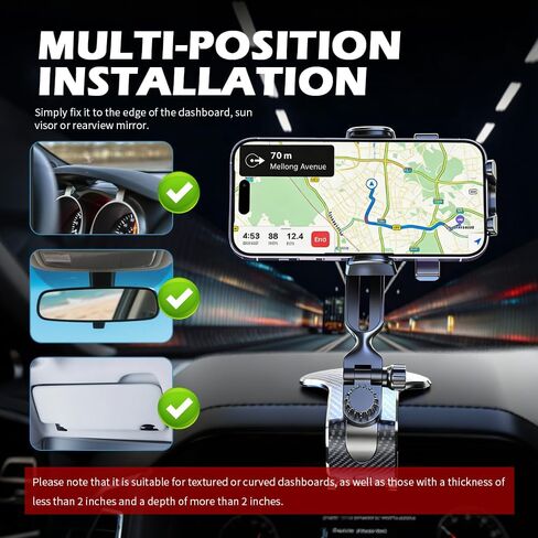 2026 Upgraded Car Phone Holder,360° Rotatable Clip on Phone Holder for Car Dashboard,Rearview Mirror,Sun Visor,Multi-Function Cars Phones Mount for All 4"-7" Smartphones in Saudi Arabia
