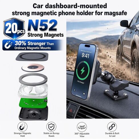 xik 15W Magnetic Wireless Charging Phone Holder Mount for Car/Truck/Boat in Saudi Arabia