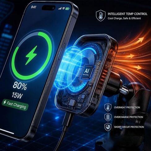 xik 15W Magnetic Wireless Charging Phone Holder Mount for Car/Truck/Boat in Saudi Arabia