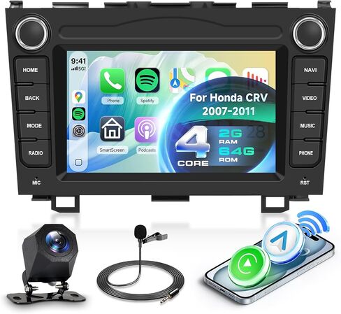 4 Core 4G+64G Car Radio for Honda CRV 2007-2011 with Wireless CarPlay Android Auto, 9 Inch Touchscreen Car Stereo with GPS Navi WIFI Mirror Link Bluetooth AM/FM/RDS Radio EQ SWC Backup Camera in Kuwait