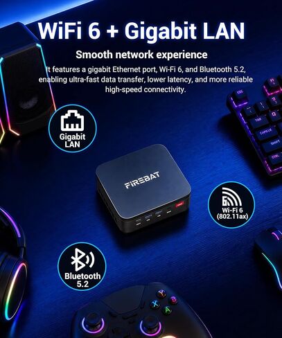 FIREBAT Mini PC AMD Ryzen5 7430U (up to 4.3GHz), LAN/Wi-Fi 6/BT 5.2, Type-C/HDMI/DP, 4K @60Hz Support, 16GB LPDDR4, 512GB SSD (Expandable),Silent,Use in Education, Office, and Home Entertainment【R3】 in Saudi Arabia