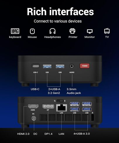 FIREBAT Mini PC AMD Ryzen5 7430U (up to 4.3GHz), LAN/Wi-Fi 6/BT 5.2, Type-C/HDMI/DP, 4K @60Hz Support, 16GB LPDDR4, 512GB SSD (Expandable),Silent,Use in Education, Office, and Home Entertainment【R3】 in Saudi Arabia
