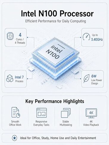جهاز كمبيوتر صغير N100 (Turbo 3.4 جيجا هرتز)، ذاكرة وصول عشوائي LPDDR5 سعة 12 جيجا بايت، 1 تيرابايت M.2 SSD، كمبيوتر مكتبي صغير، 4K HDMI DP/3 x USB3.2 Wi-Fi 6/BT 5.2، HTPC/Business Office Micro Pc in Kuwait