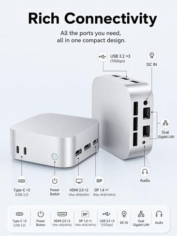 جهاز كمبيوتر صغير N100 (Turbo 3.4 جيجا هرتز)، ذاكرة وصول عشوائي LPDDR5 سعة 12 جيجا بايت، 1 تيرابايت M.2 SSD، كمبيوتر مكتبي صغير، 4K HDMI DP/3 x USB3.2 Wi-Fi 6/BT 5.2، HTPC/Business Office Micro Pc in Kuwait