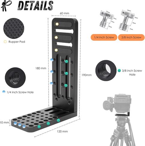 DSLR Camera L Bracket Vertical Horizontal Switching Tripod Quick Release Plate with 3/8" 1/4" Screw Hole Compatible with Sony Canon Nikon Bmpcc DJI/Zhiyun Gimbal Tripod Monopod in Kuwait