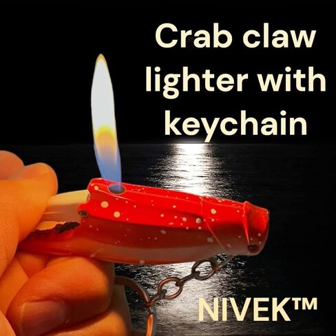 NIVEK Crab Claw Keychain Lighter – Orange Metal, Refillable, Adjustable Flame, Realistic Seafood Novelty Gift for Ocean & Crab Lovers in Kuwait