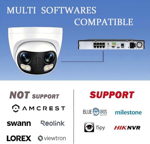 Real HD Panoramic 8MP Dual Lens PoE IP Security Outdoor Camera with Metal Housing, 180 Degree Wide Angle, 24/7 Full Color Night Vision, H265, IP66, NVR or Windows PC Required, NDAA Compliant in Saudi Arabia
