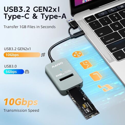 MAIWO M.2 NVMe to USB Adapter, Tool-Free PCIe NVMe SSD Enclosure Reader, 10Gbps USB 3.2 Gen2x1 USB C+A NVMe Dock with UASP Trim, 8TB Capacity in Saudi Arabia